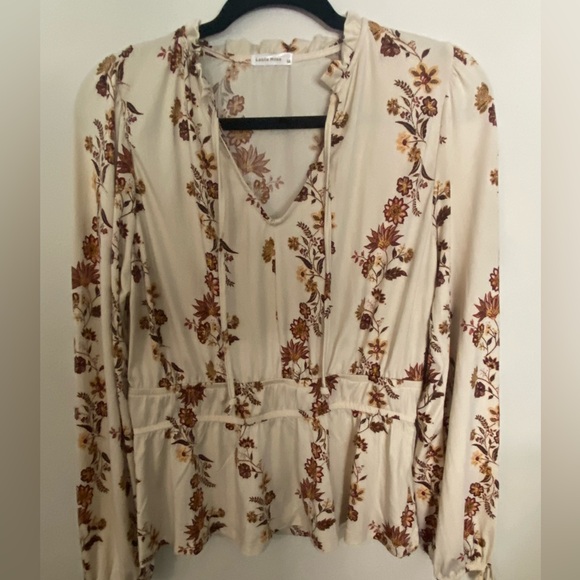Leslie Rose Peplum Blouse with Ties at the Sleeves Medium PTP 21-24 New W/Tags - Picture 1 of 5